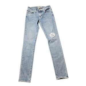 Levis 711 Skinny Jeans Womens 26 Light Wash Distressed Ripped Knee Denim Blue